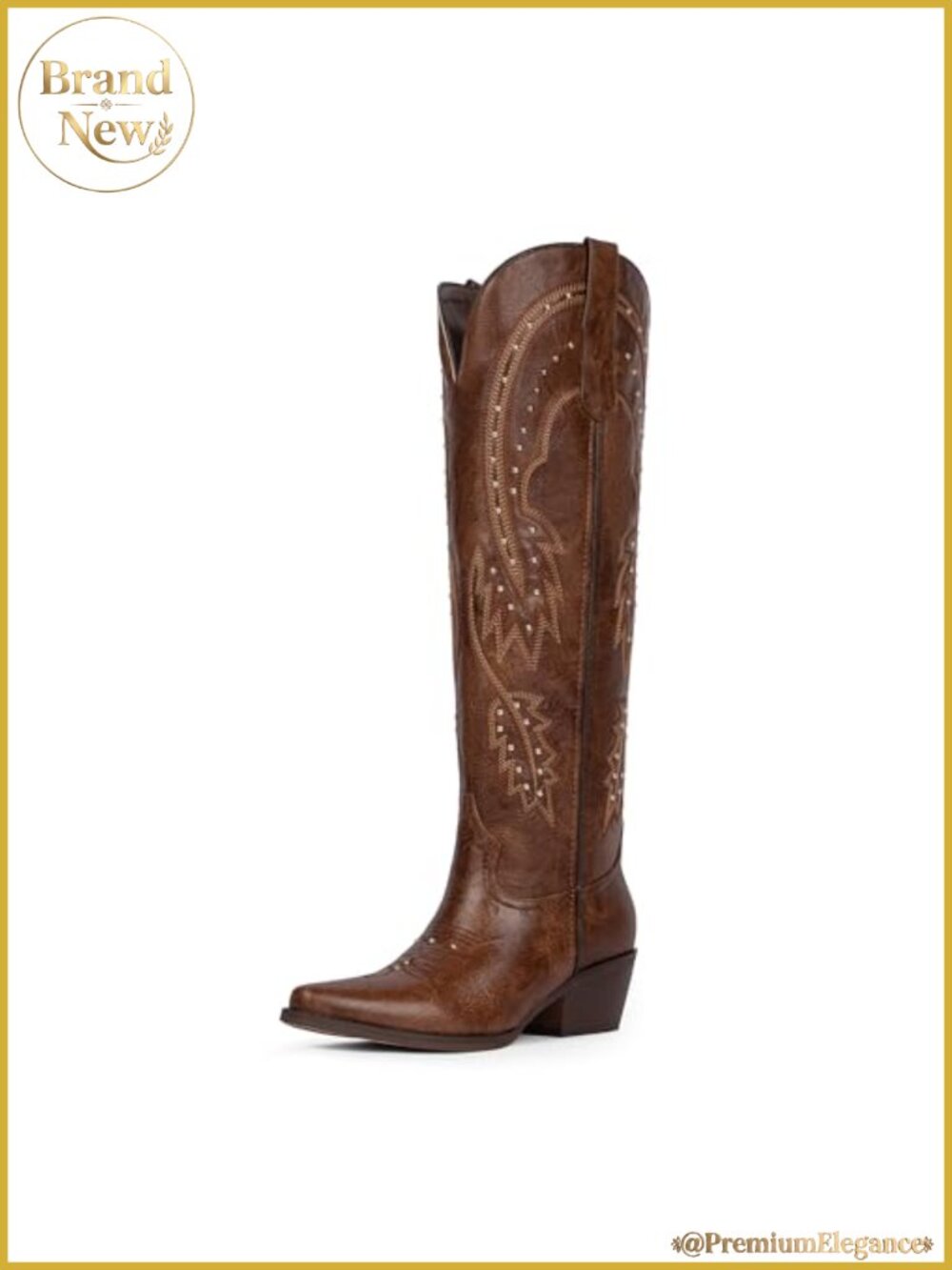 Knee High Cowboy Boots Faux Leather Pointed Toe Western Slip On